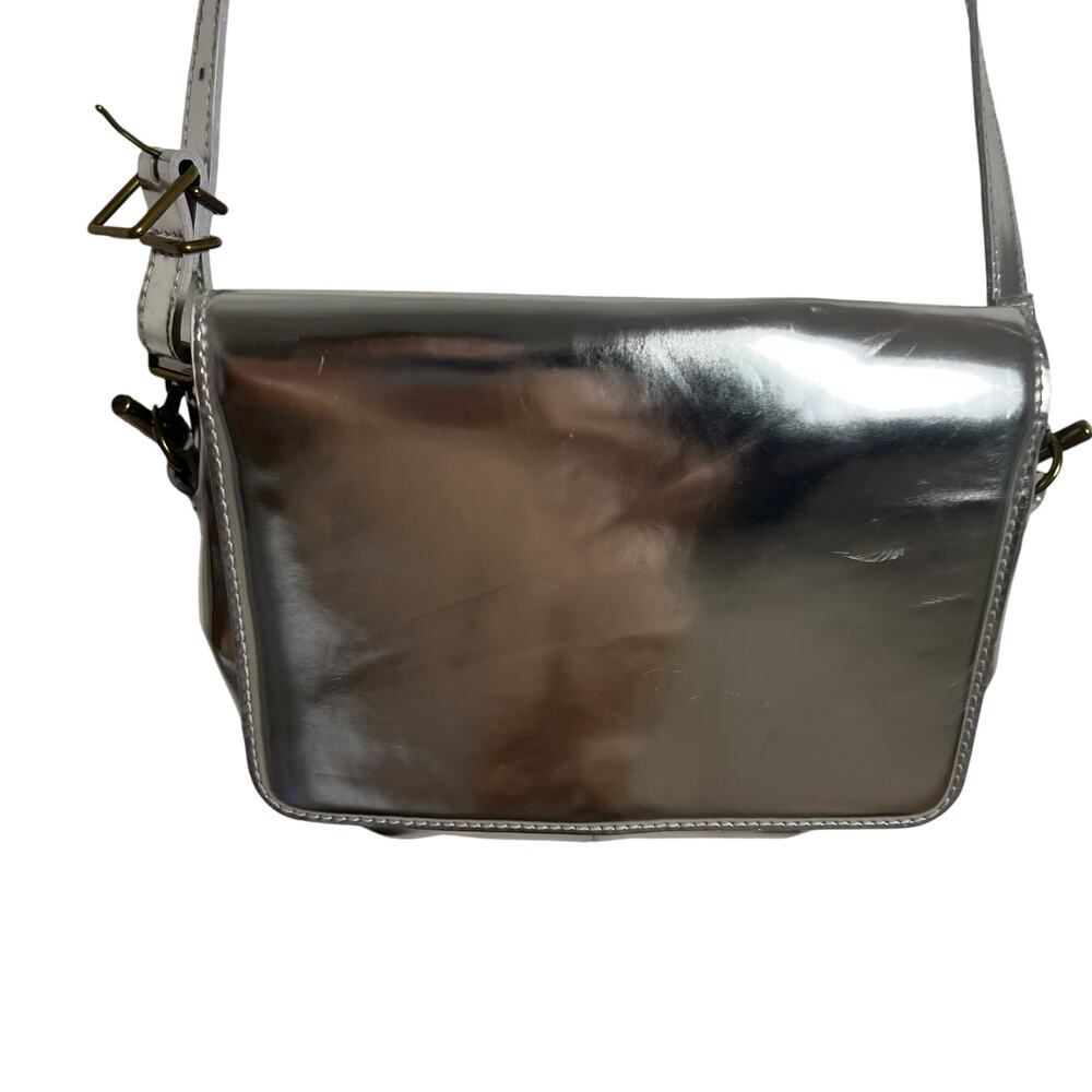 Madewell Metallic Silver Leather Flap Crossbody Bag - Picture 4 of 9